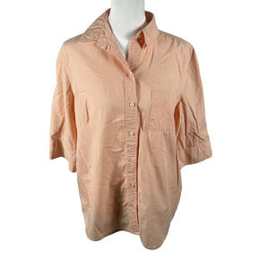 Riders by Lee Orange 3/4 Sleeve Cotton Button Down Shirt Top Small Casual Collar
